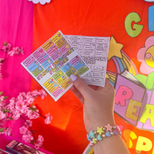 Professional learning for teachers poster with engagement techniques for student motivation.