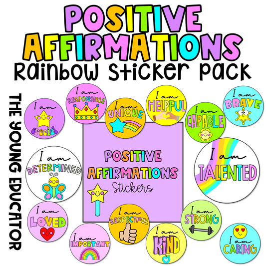 Bright and colorful Rainbow Affirmation Stickers for kids and classrooms