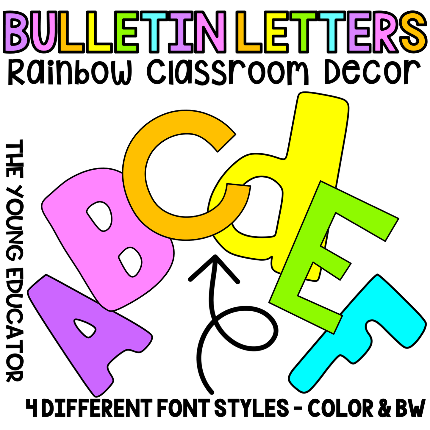 Rainbow Bulletin Letters for Classroom with vibrant and colorful designs for bulletin boards.