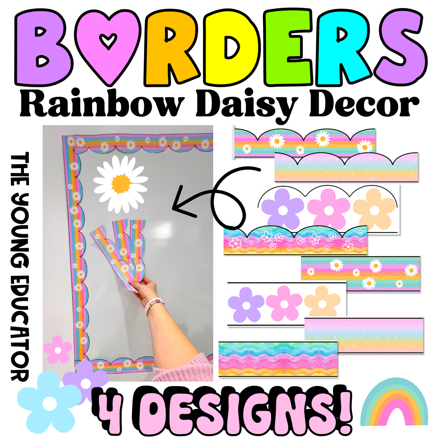 Rainbow classroom decor featuring colorful bulletin board borders for an engaging space.