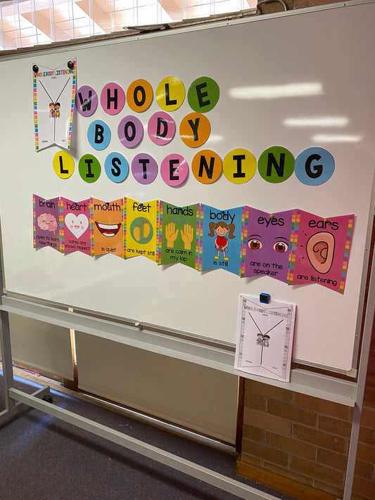 Rainbow Listening Poster for Kids to promote listening skills and focus in the classroom.