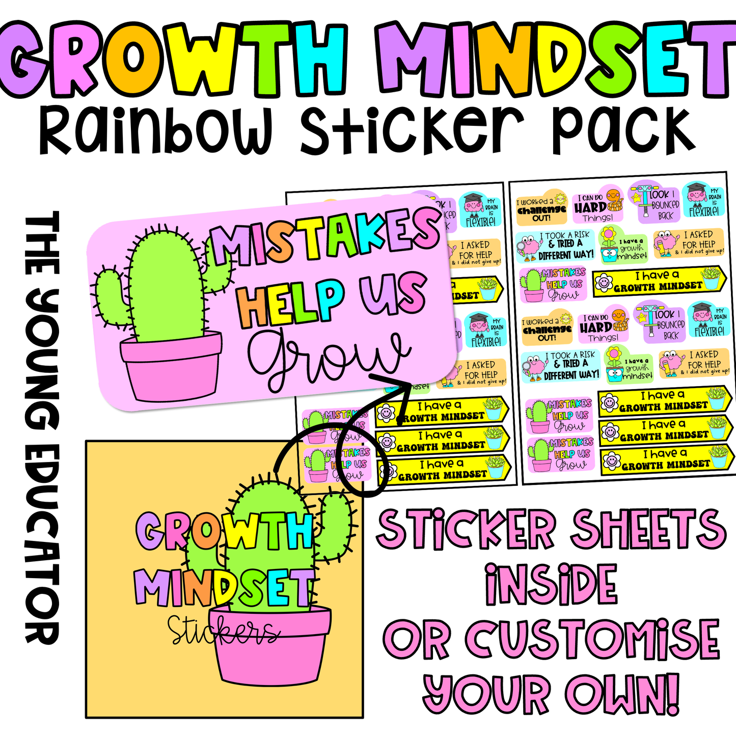 Fun Rainbow Motivational Stickers for Classroom to reward students and boost confidence.