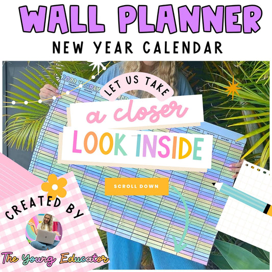 Rainbow Yearly Calendar 2025 for classrooms, home offices, and student planning.