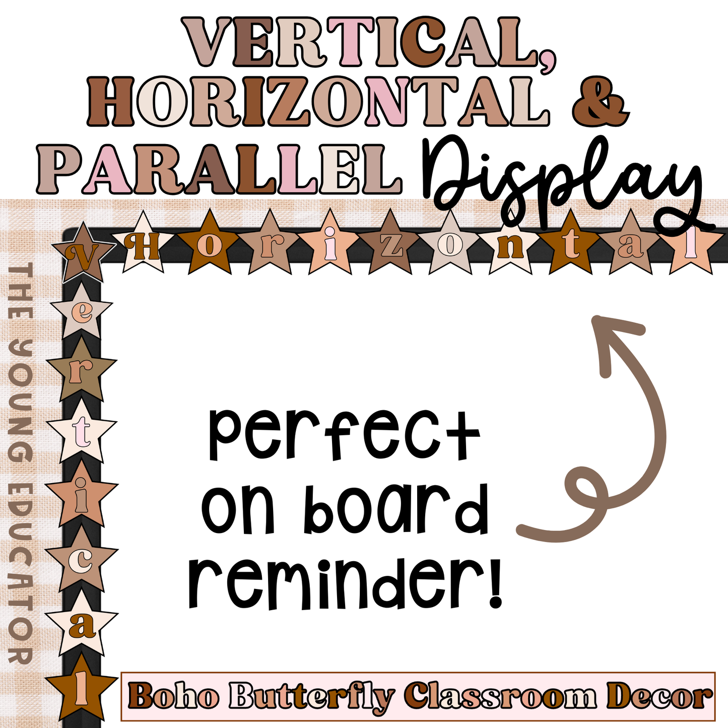 Stars display posters illustrating horizontal and vertical star alignment in a Boho Butterfly theme.