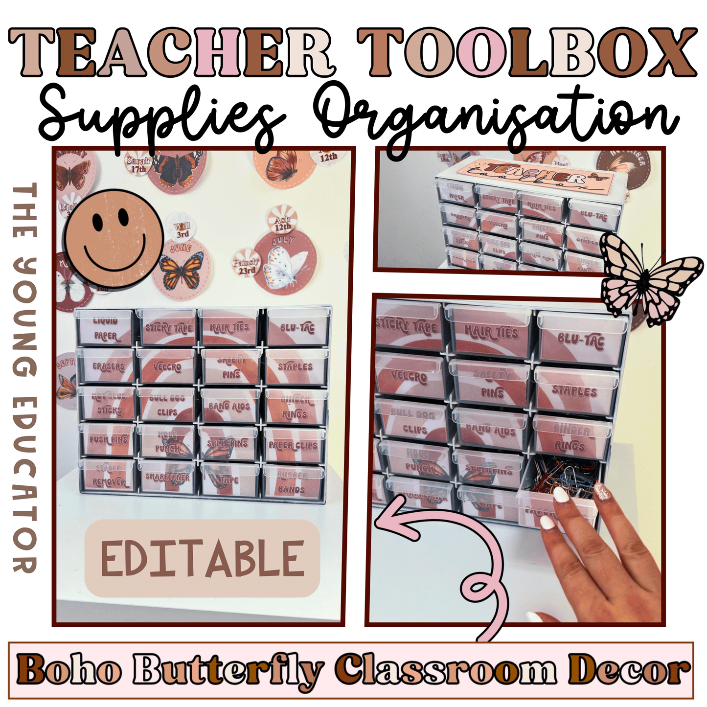Teacher Drawer Storage labels for organizing classroom essentials in a stylish and functional way.