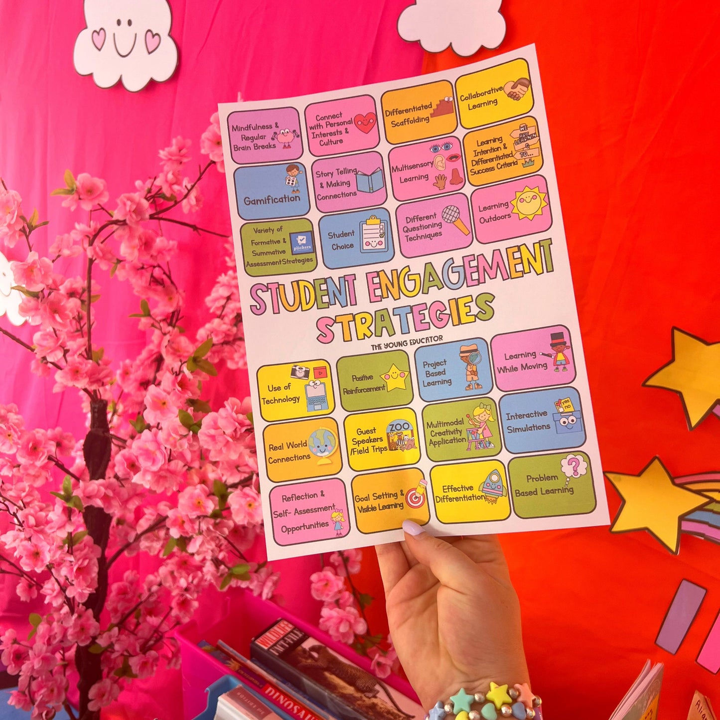 Teacher engagement strategies handout with 24 proven techniques for classroom success.