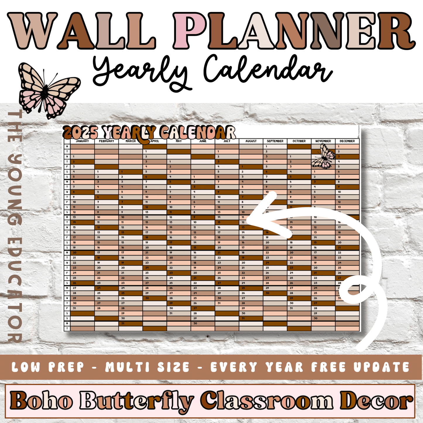 Teacher wall calendar and monthly wall planner with multiple size options and free yearly updates.