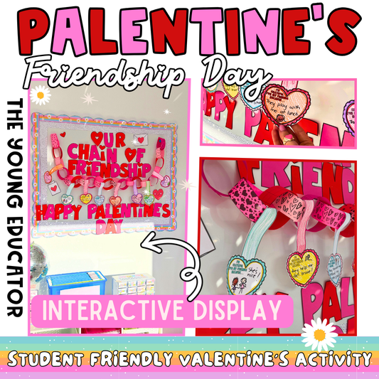 Valentine's Day friendship activities for classrooms with an interactive bulletin board display.