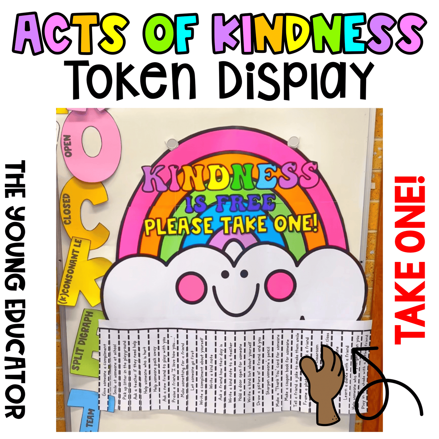 Printable World Kindness Day Poster with Acts of Kindness Tokens for children, perfect for class