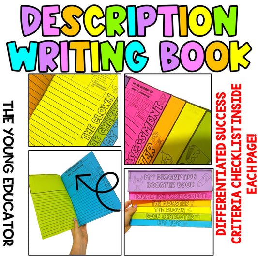 Writing booster flipbook with engaging descriptive writing activities for students.