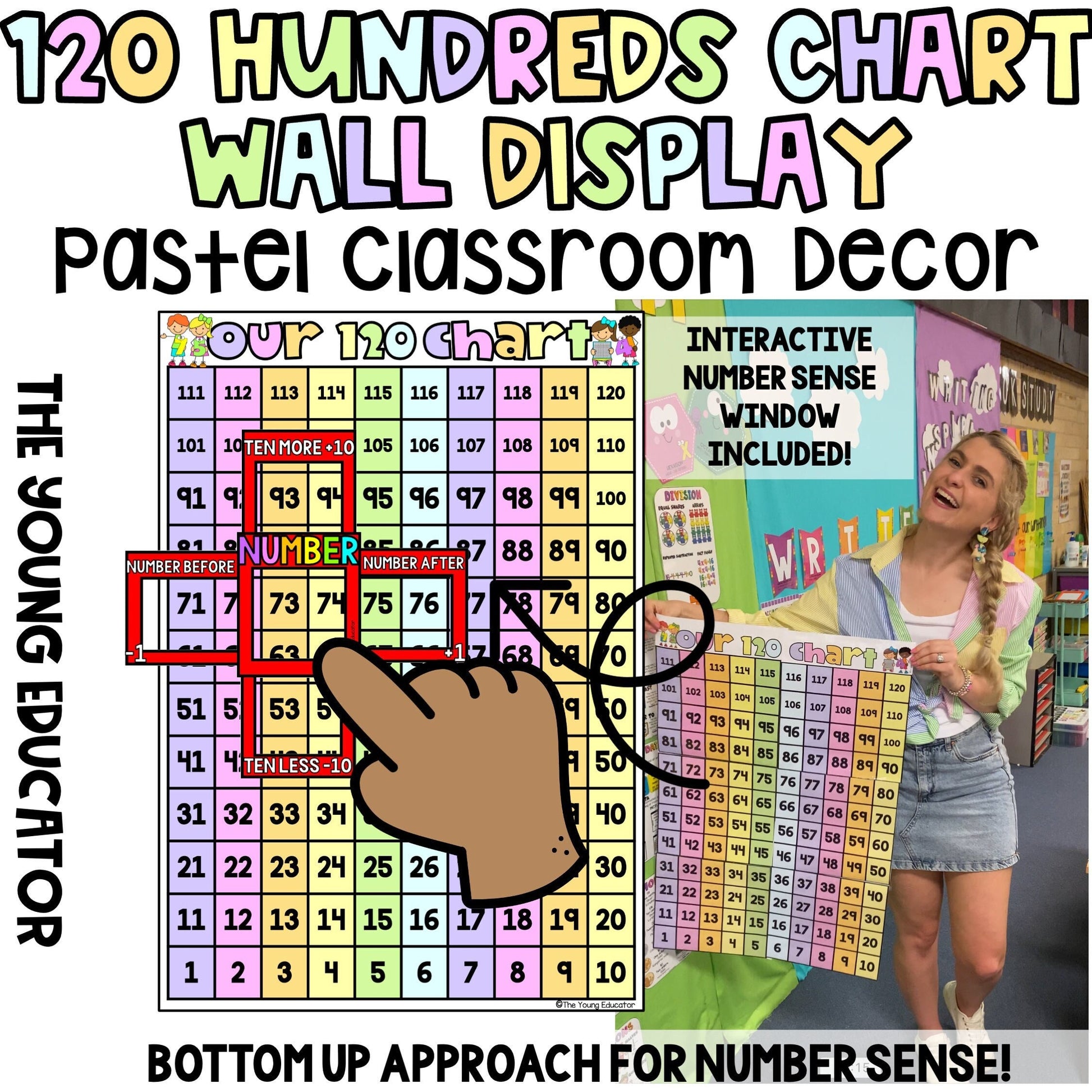 120 Hundreds Chart Poster – pastel math chart for classroom number sense activities.
