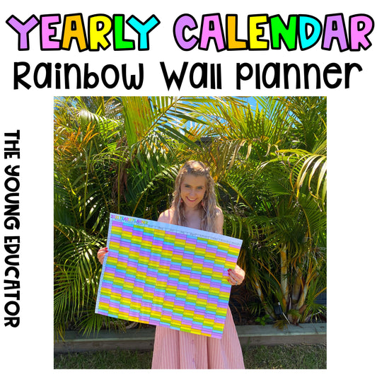 2025 Bright Rainbow Wall Planner – Yearly Calendar PDF for Teachers, Offices & Home Organization, Instant Download & Lifetime Free Updates