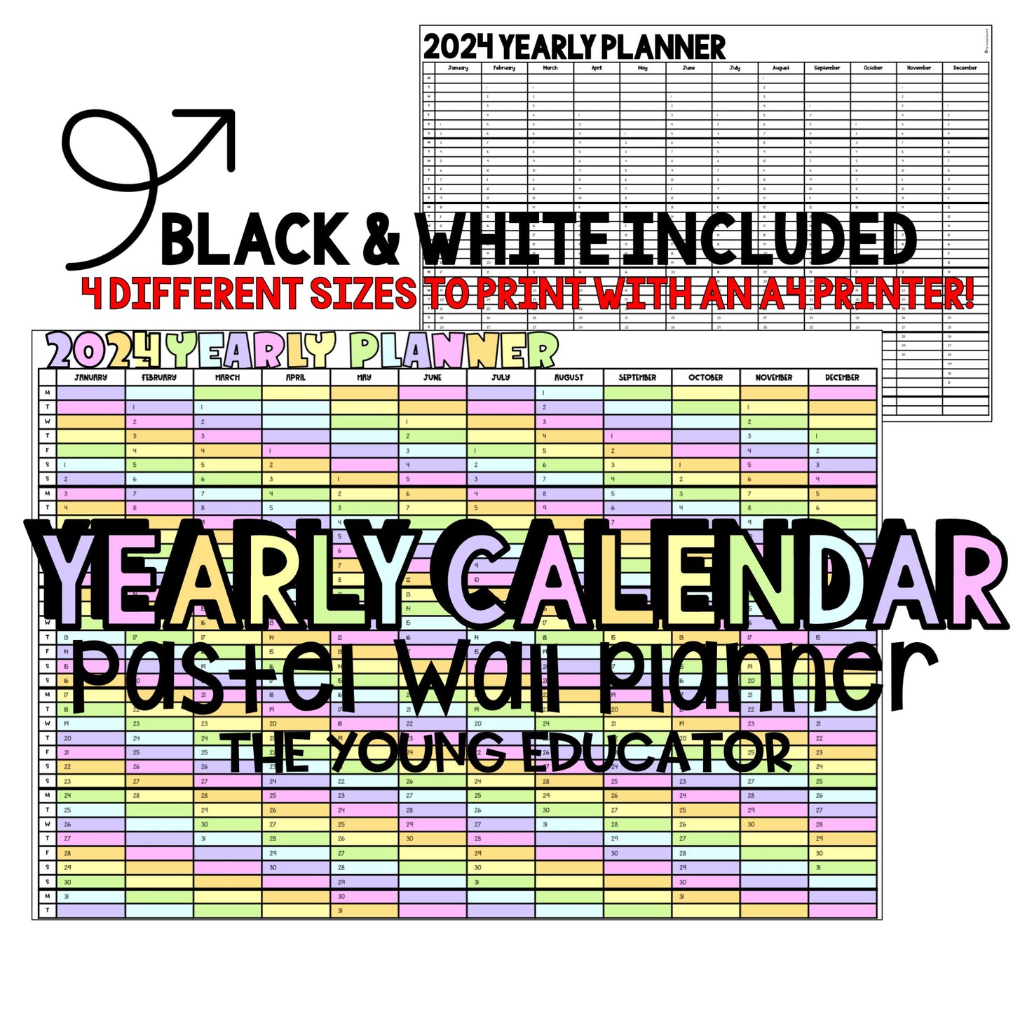Printable 2025 Year Planner for Classroom with free yearly updates and multiple sizes.