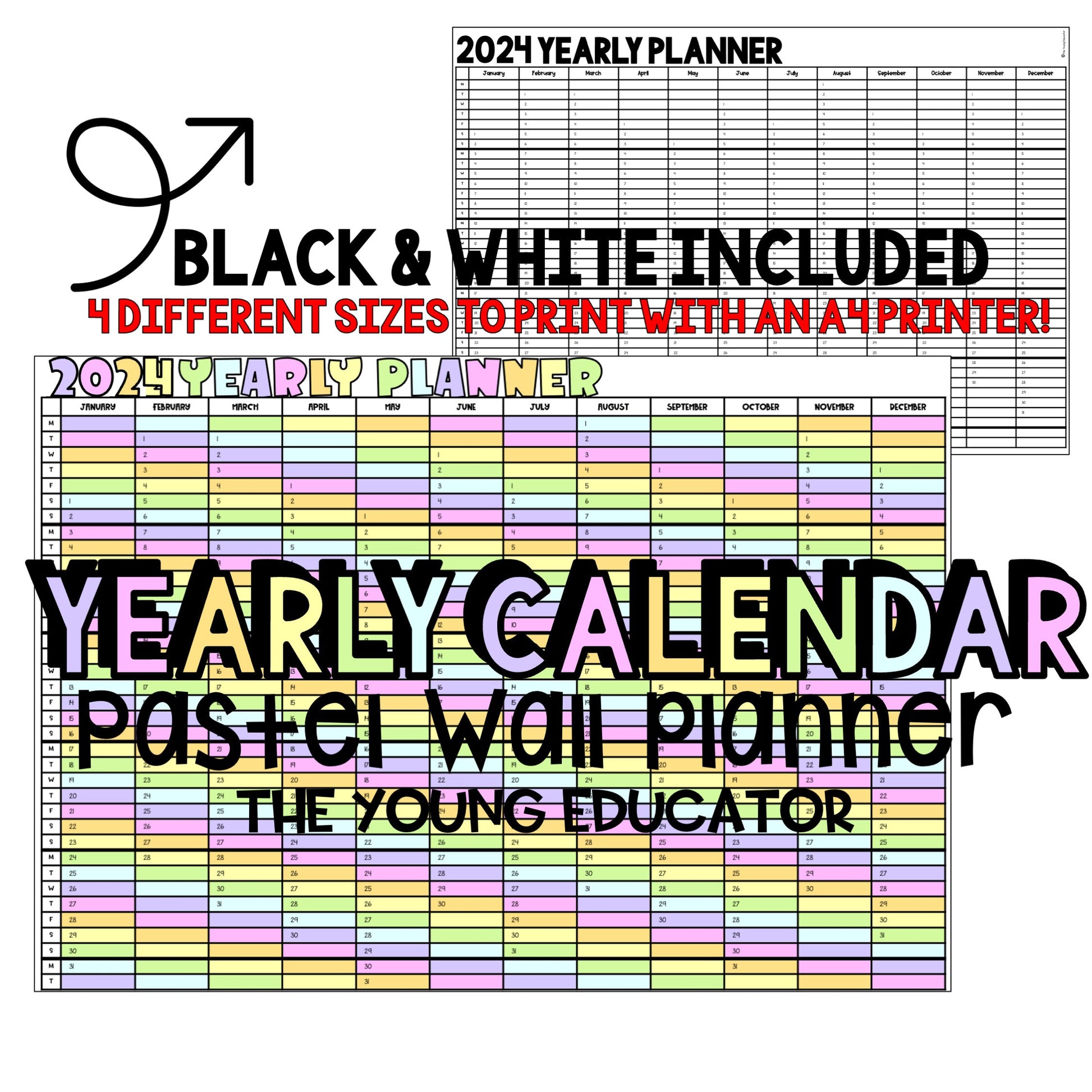 Printable 2025 Year Planner for Classroom with free yearly updates and multiple sizes.