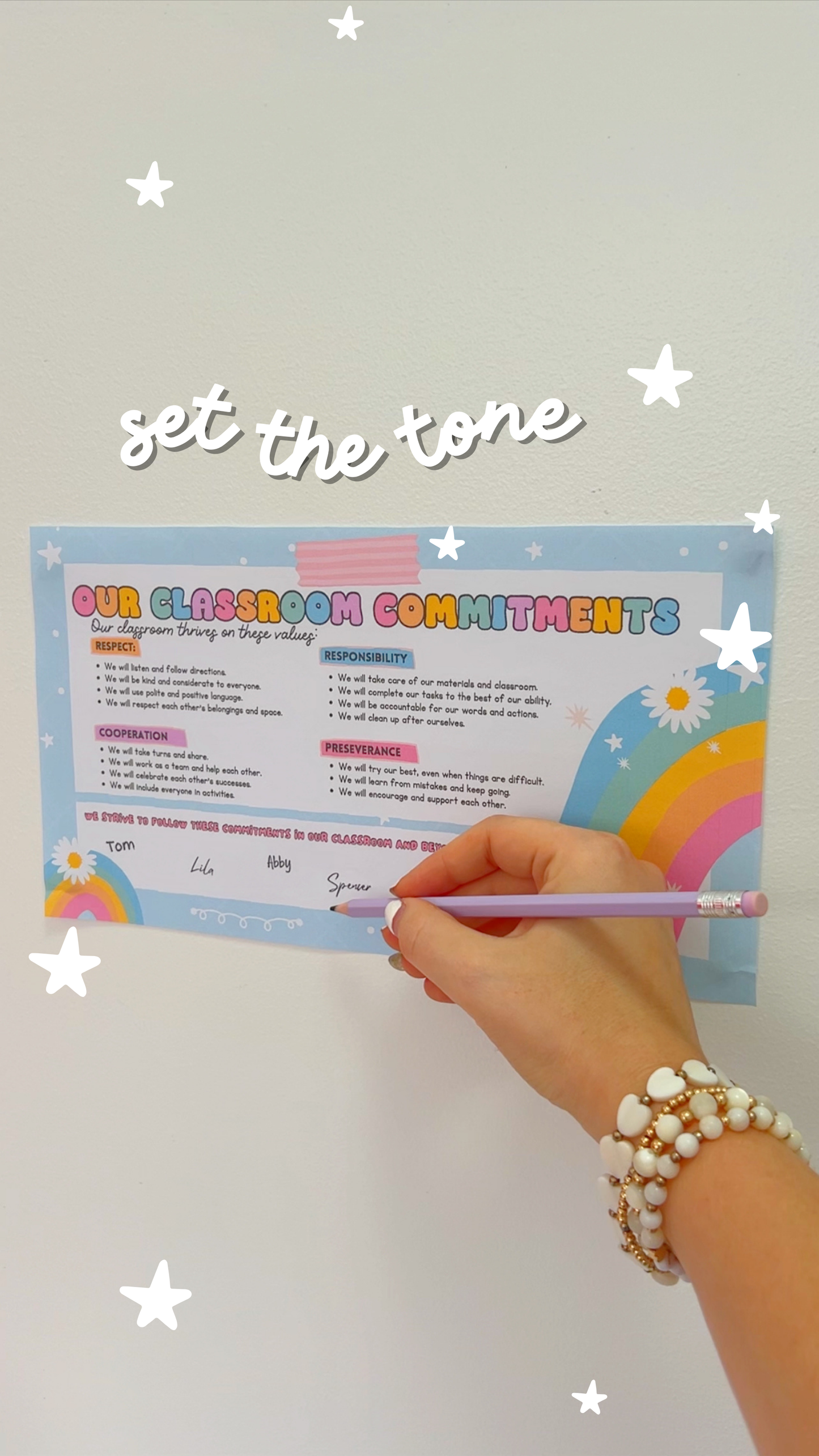 EDITABLE Rainbow Our Class Commitment Agreement / Class Values / Back to School