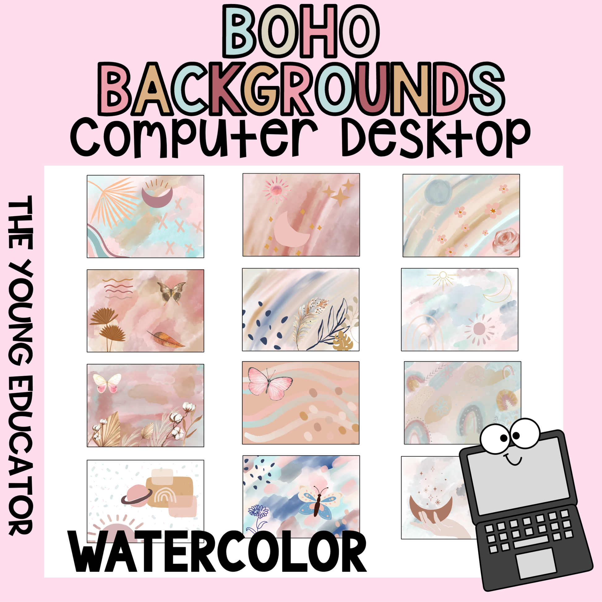 Simple boho wallpaper for laptops with bright and earthy watercolor designs.
