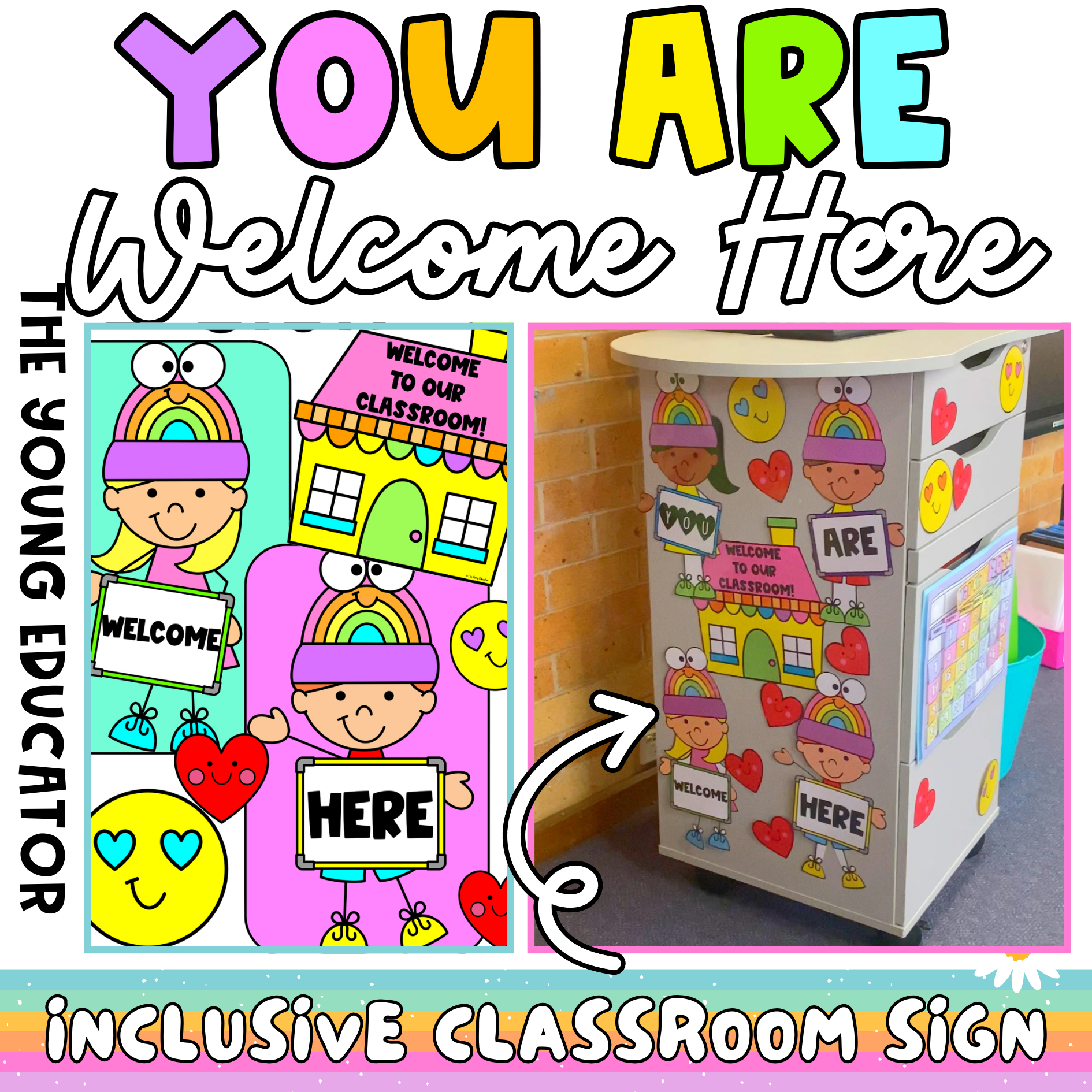 Classroom welcome sign printable with an inclusive and engaging message for students.
