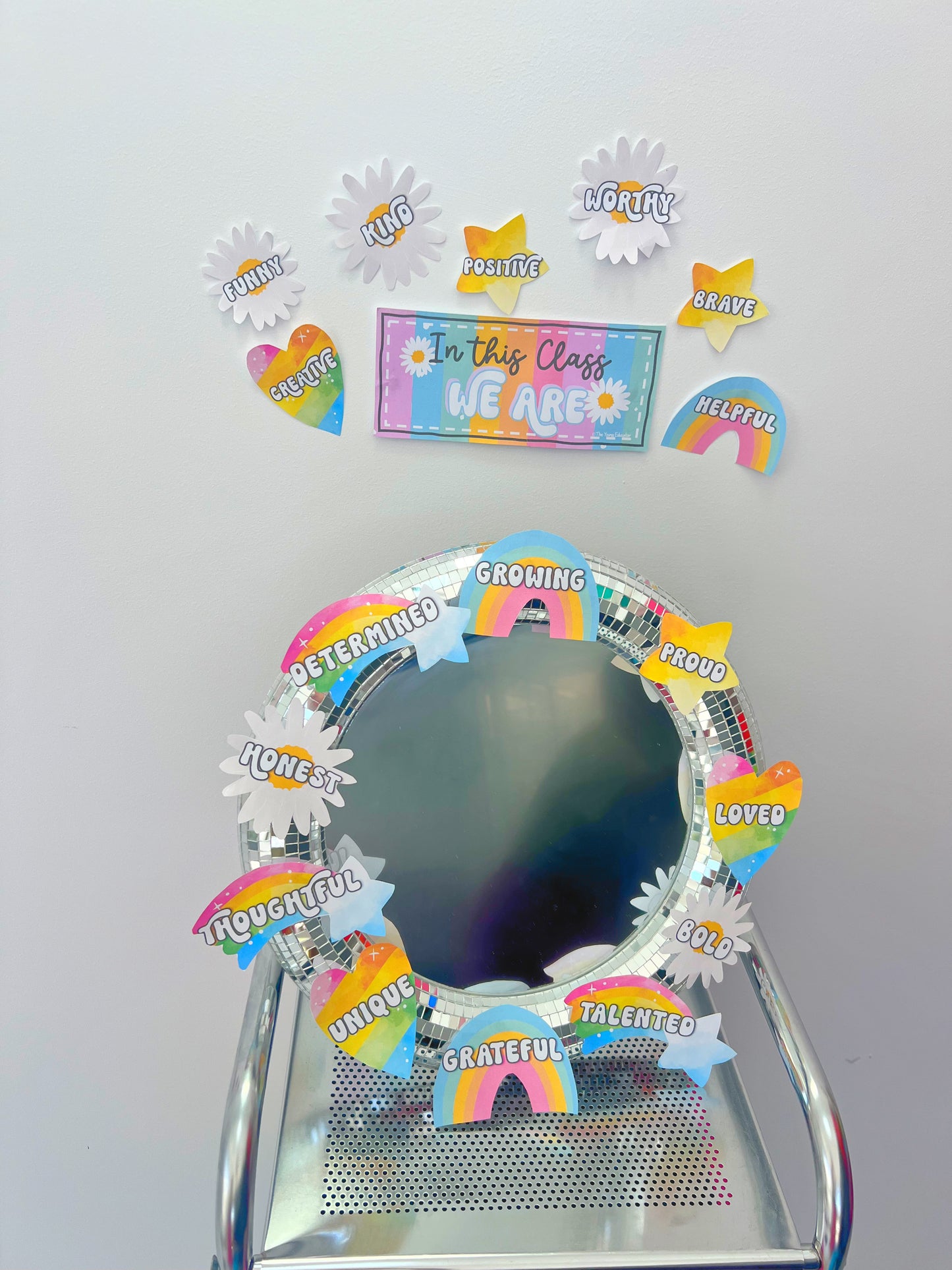 Affirmation Station | Positive Self-Talk Self-Love Mirror Display|Rainbow Daisy
