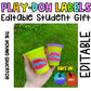 Personalized Play-Doh labels with editable templates for student gifts.