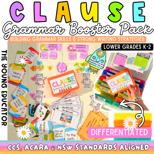 14. CLAUSE Lower Grades Grammar Booster Pack / Learning Activities / Learning Games / Complete Clauses / Differentiated