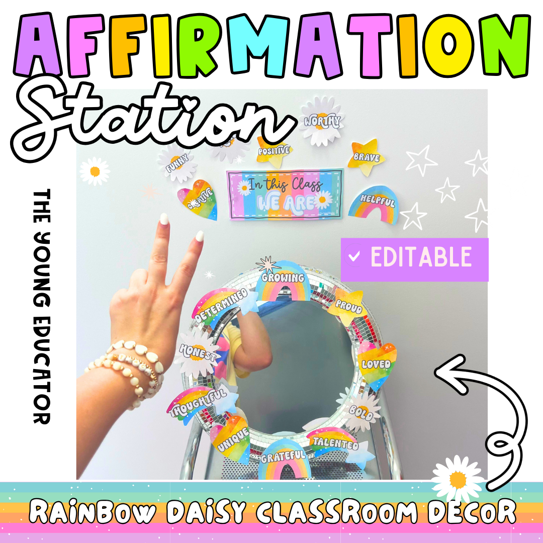 Affirmation Station | Positive Self-Talk Self-Love Mirror Display|Rainbow Daisy