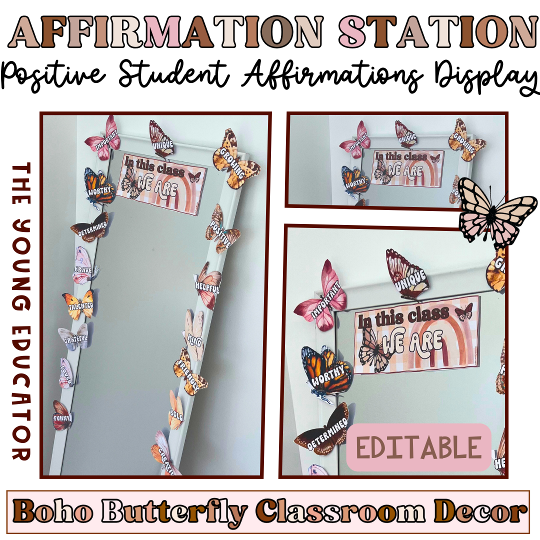 Affirmation Station | Positive Self-Talk Self-Love Mirror Display|Boho Butterfly