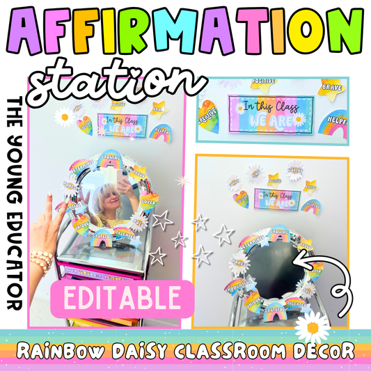 Affirmation Station | Positive Self-Talk Self-Love Mirror Display|Rainbow Daisy