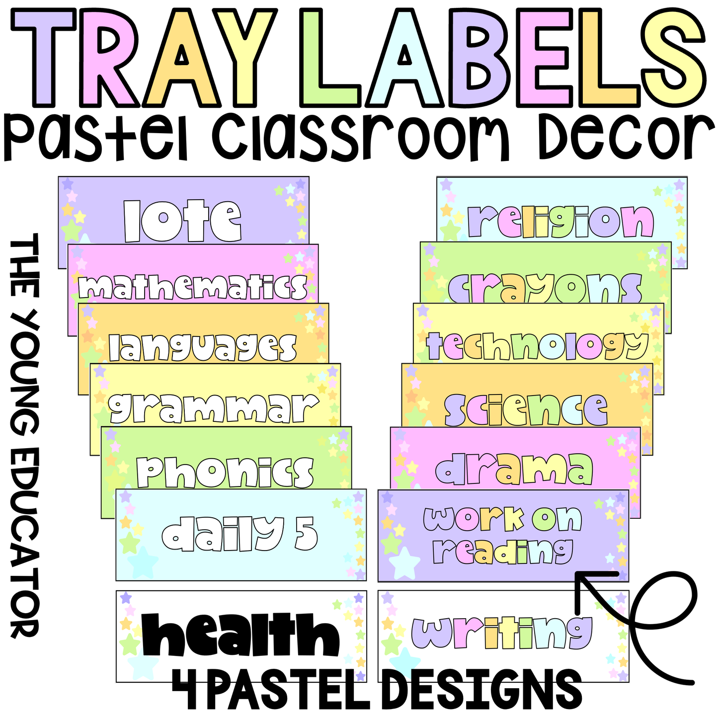PASTEL RAINBOW TUB TRAY LABELS