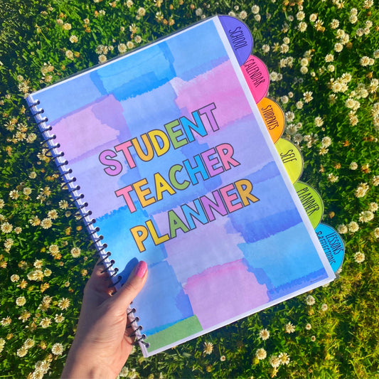 Teacher academic planner with monthly and daily planning pages for student teachers.