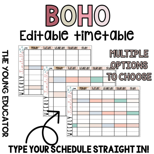 Teaching timetable template printable with multiple session and break structures.