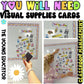 Visual supplies classroom labels printable set with colorful and black-and-white versions.