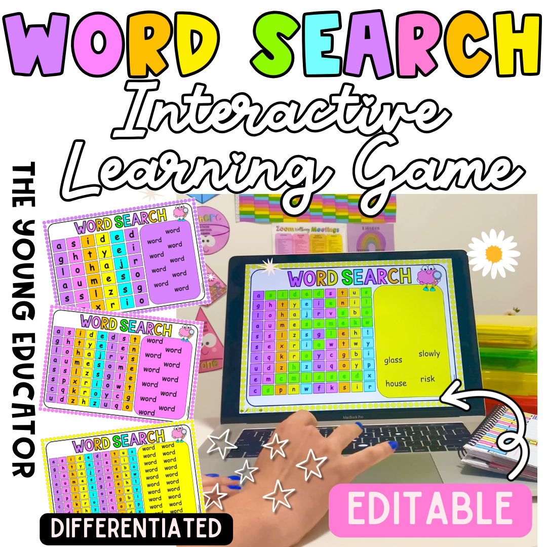Word search game on PPT with interactive and editable PowerPoint slides for classrooms.