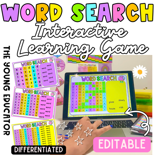 Word search game on PPT with interactive and editable PowerPoint slides for classrooms.
