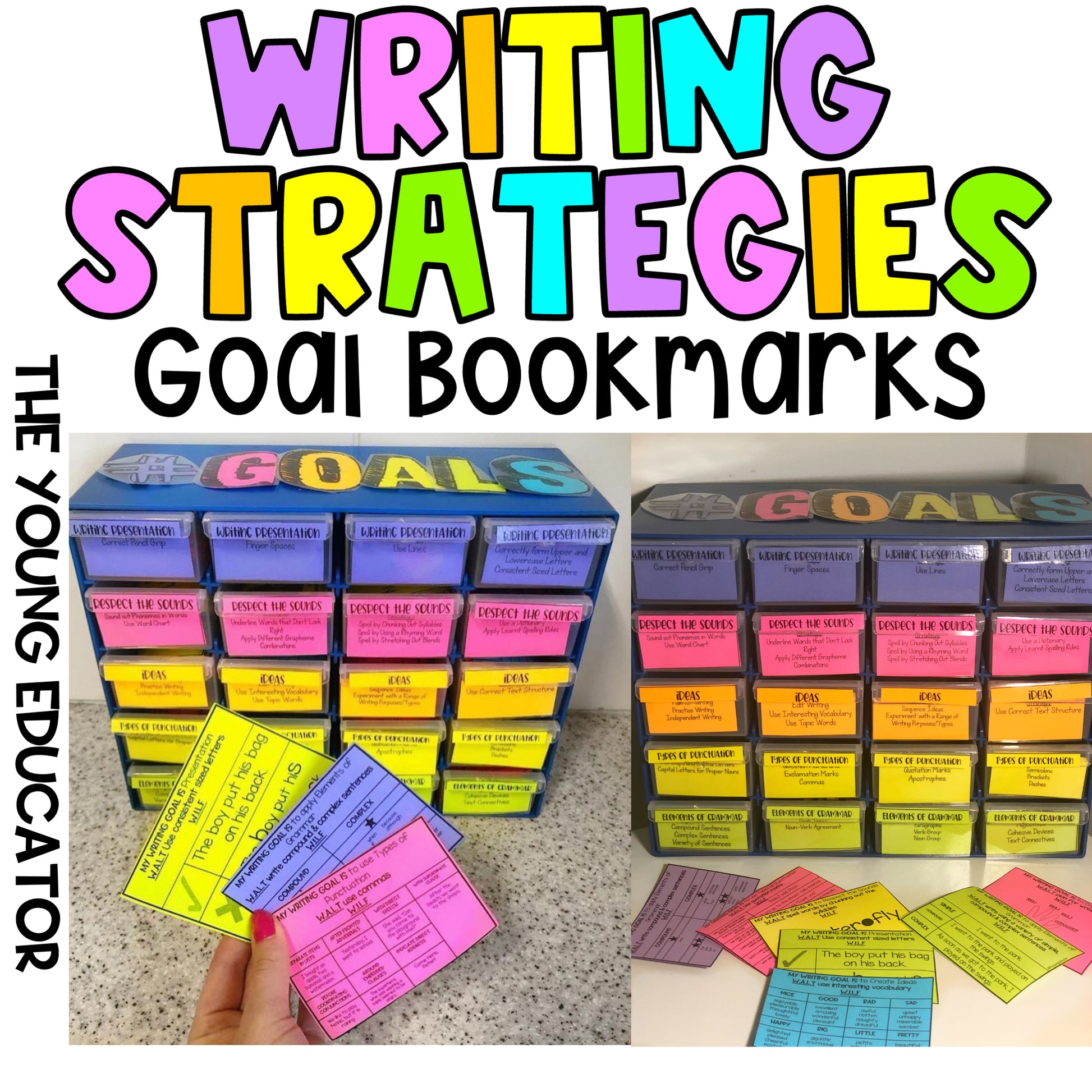 Writing strategies bookmarks printable for students with success criteria and checklists.
