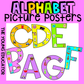 Alphabet picture posters for classroom decor with letters and matching images for early learners.