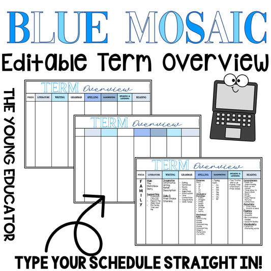 Editable Blue Mosaic Term Overview Template for Teachers – Digital Planner