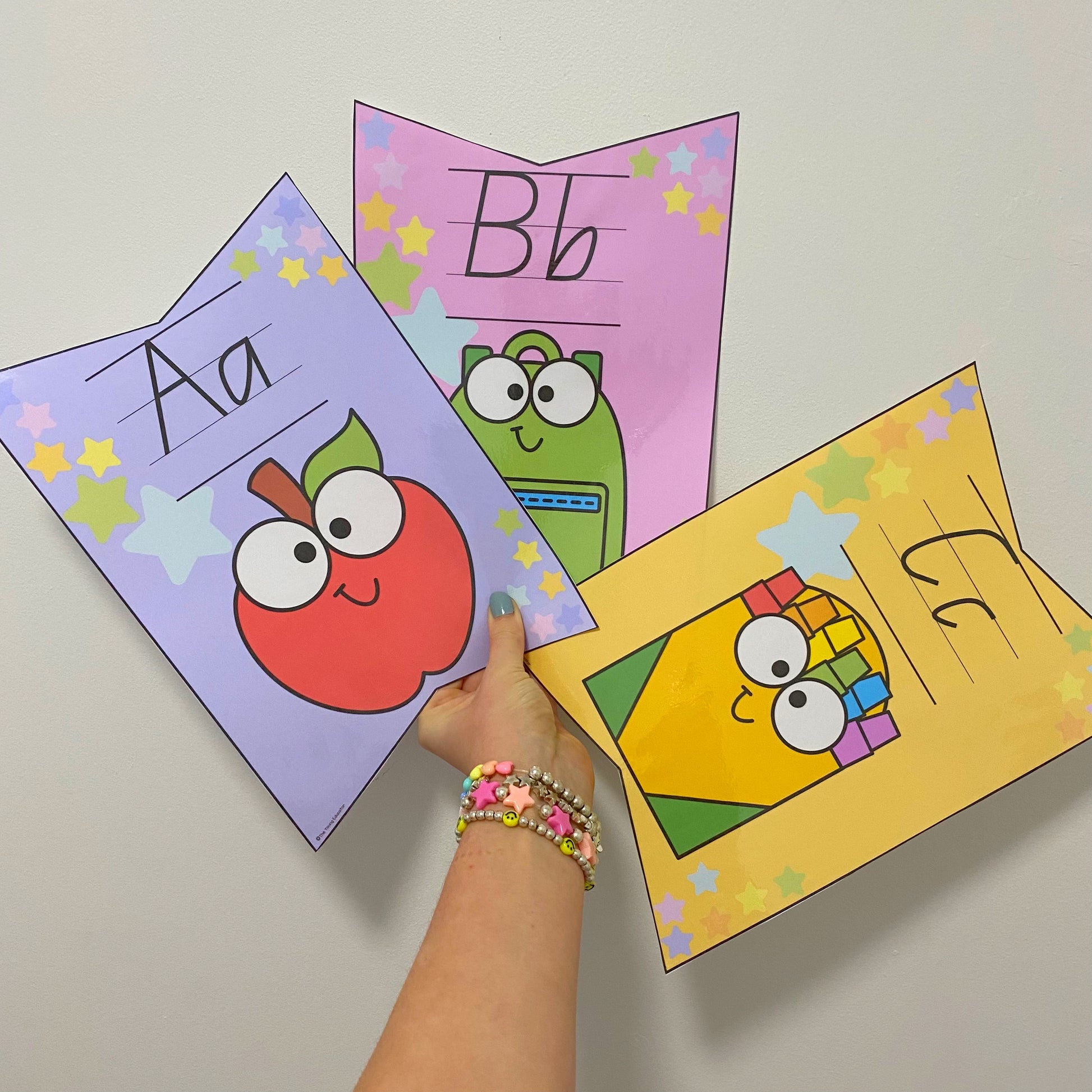 Math decorations for classroom learning with number posters, hundreds charts, and clock labels.