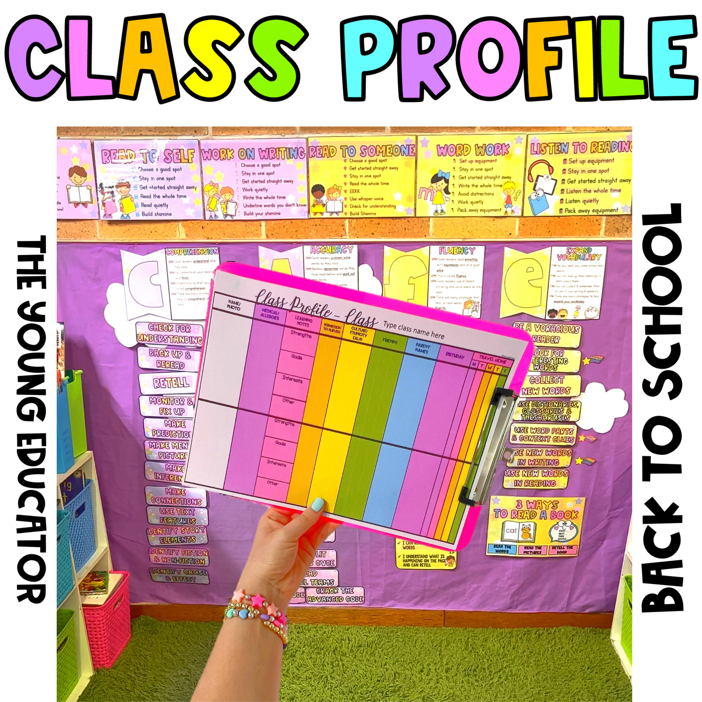 Class profile template for teachers to track student information and classroom details.
