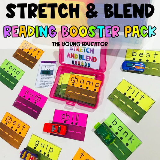 Car Track Phonics Activity using hands-on learning to teach segmenting and blending sounds.
