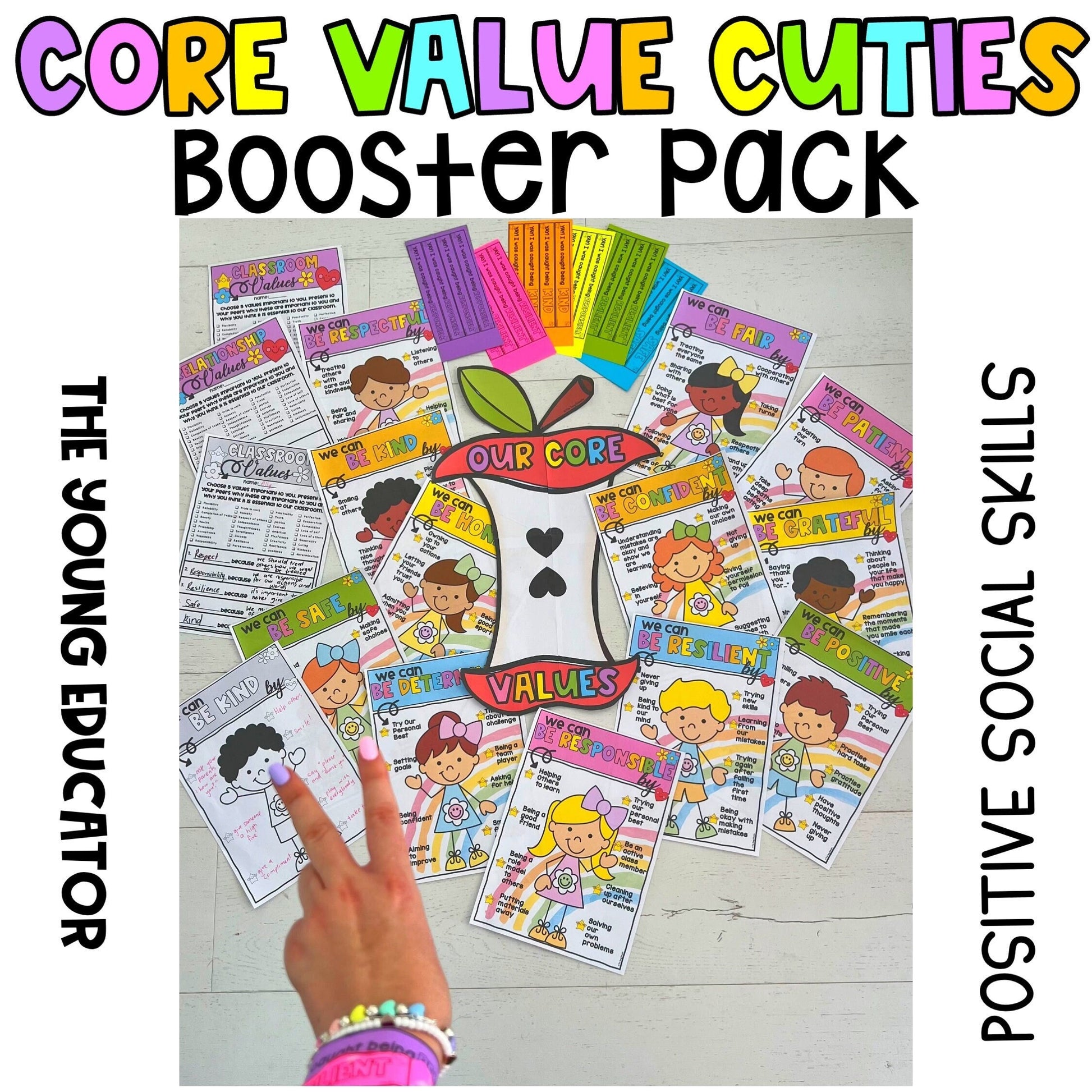 Classroom Core Values Decor – school values display with positive behavior messages.
