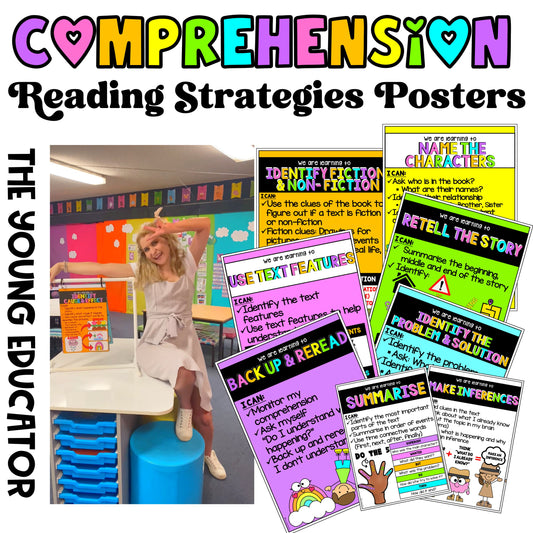 Daily 5 Reading Strategies posters, featuring key comprehension techniques for students.