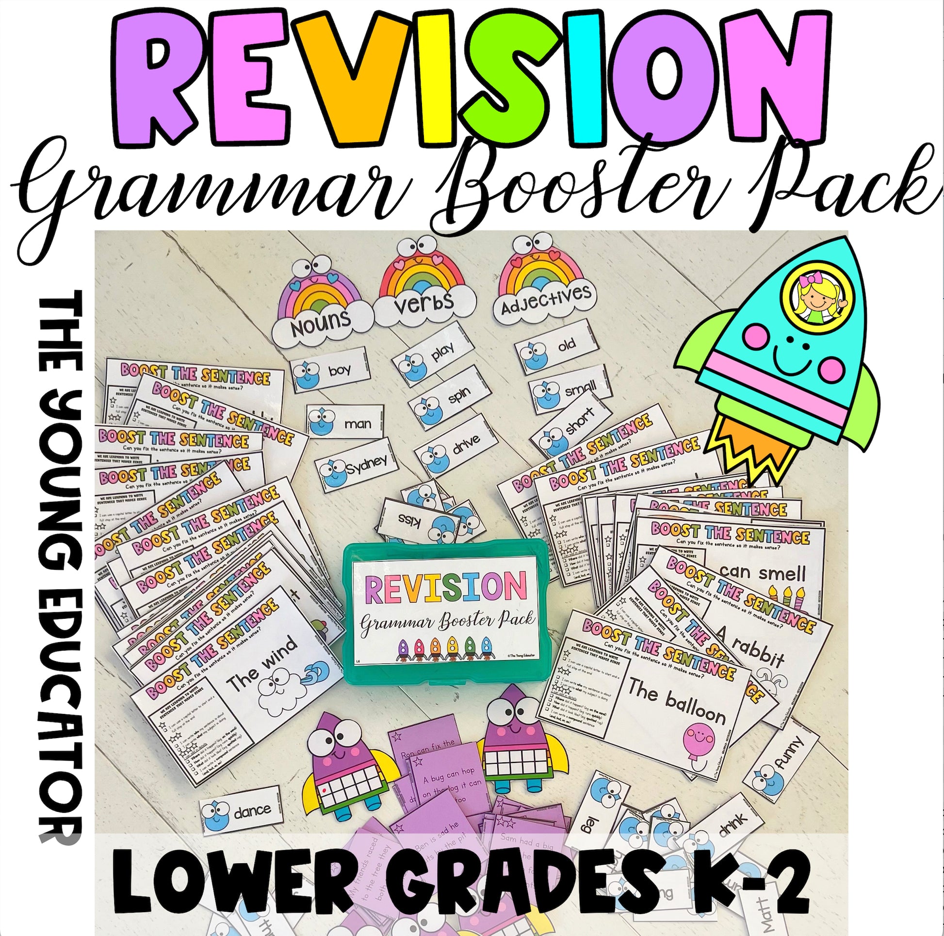 Early Years Grammar Revision Pack with printable worksheets for sentence structure and punctuation.