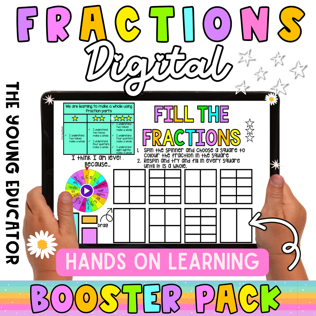 Fractions Digital Booster Pack For Students with interactive Seesaw and Google Slides activities.