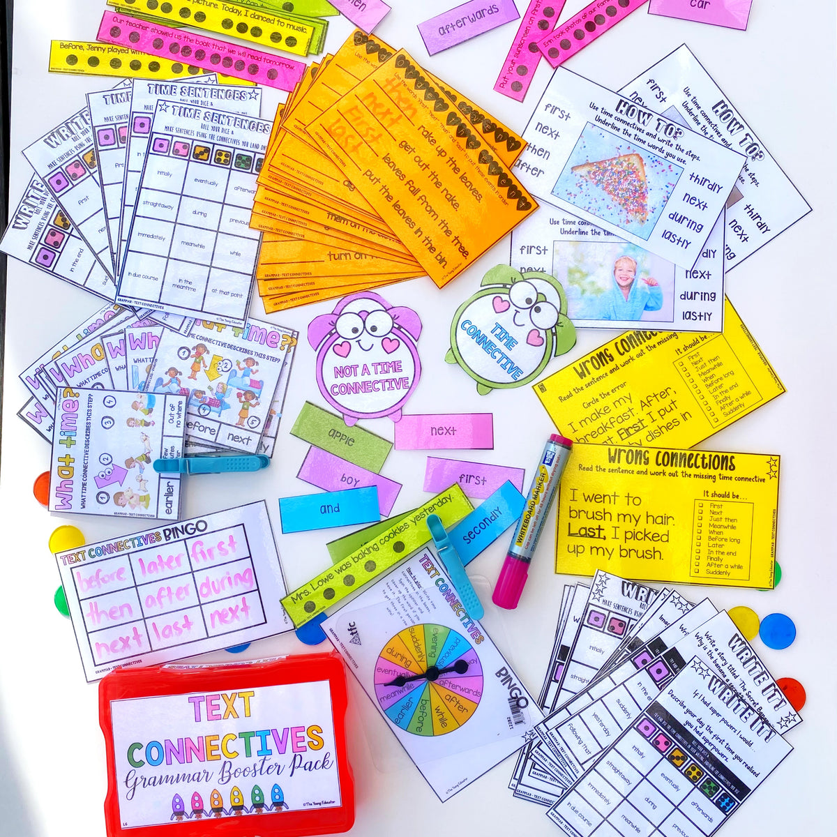 Text Connectives Graphics Grammar Booster Pack for Kids | Printable Text Connectives Activities ...