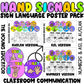 Hand signal prompts for students to support non-verbal classroom communication and management.