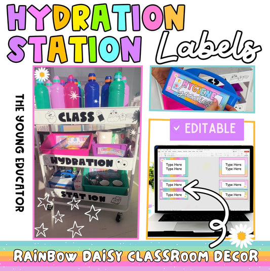 Hydration Station Caddy Label | Teacher Organization | Rainbow Trolley Cart