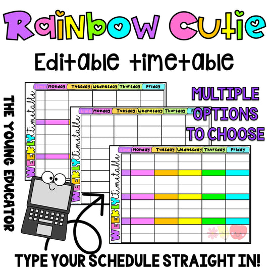 Editable 'RAINBOW CUTIE' Teacher Timetable Template