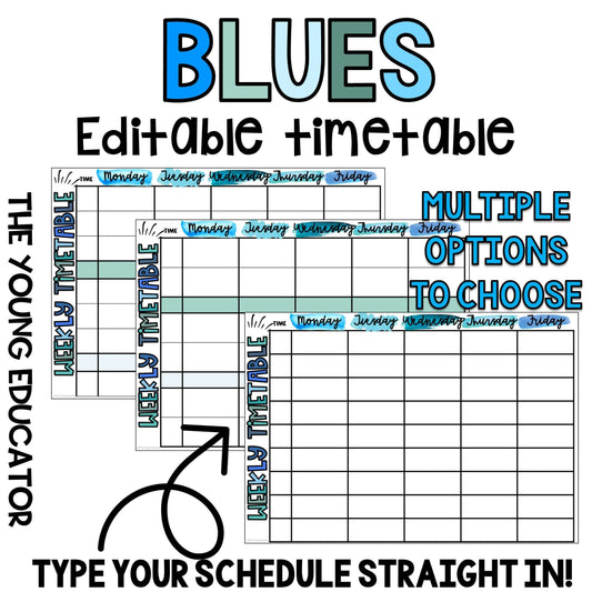 Editable 'BLUES' Teacher Timetable Template