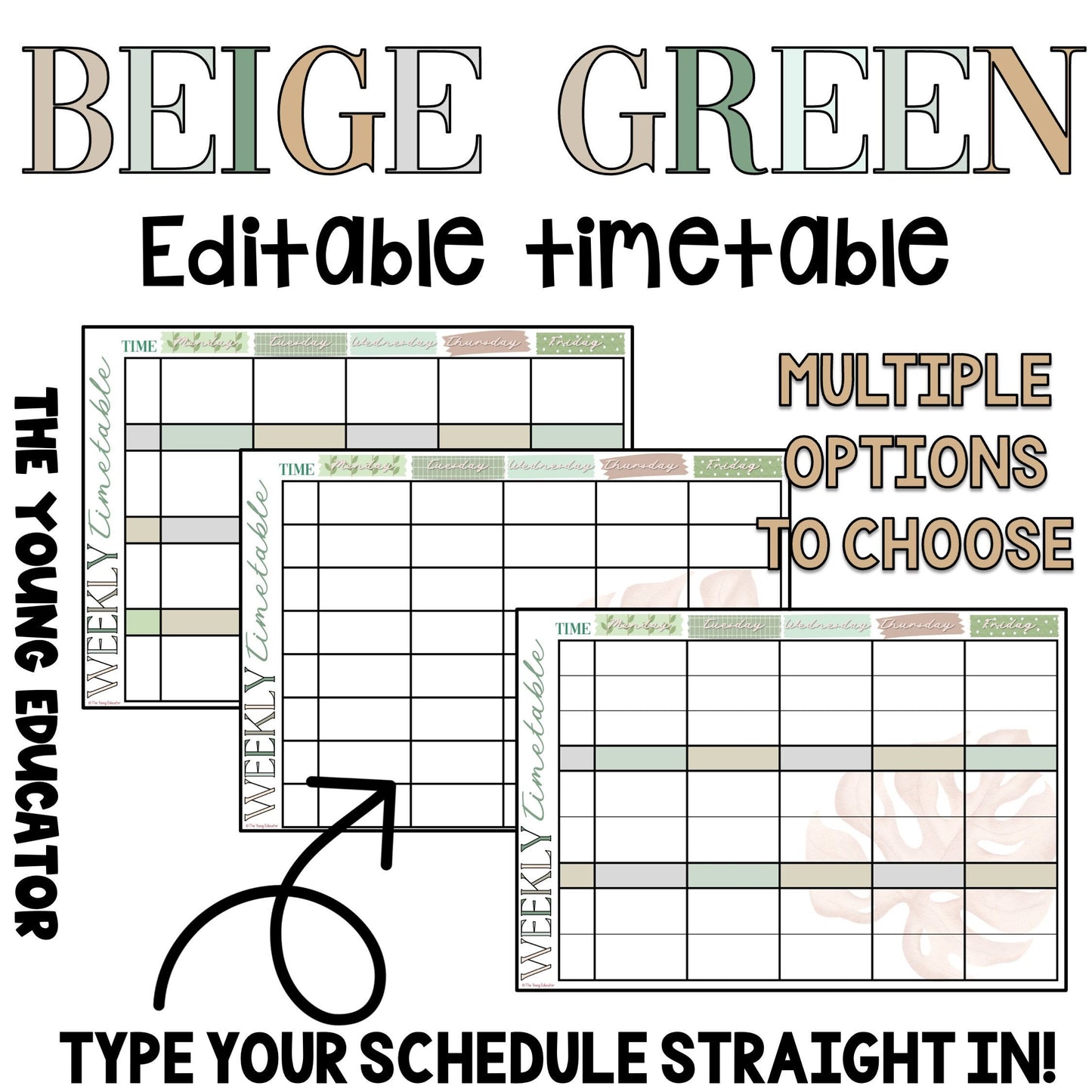 Editable 'BEIGE GREEN' Teacher Timetable Template