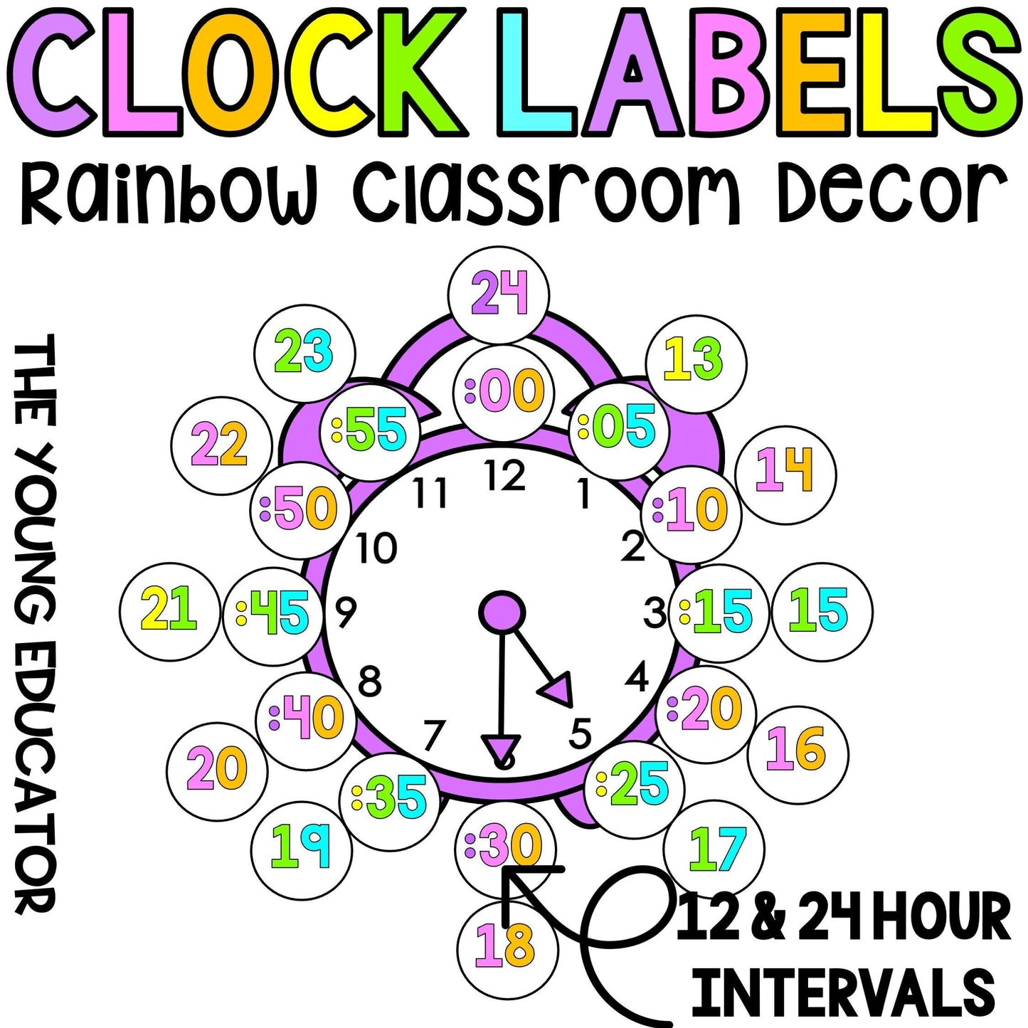 RAINBOW CLOCK Intervals *12 and 24 Digital Time*